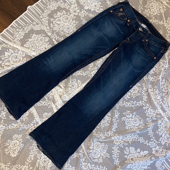 Y2K True Religion Women’s Denim Jeans LARGE LOGO BACK FLAP POCKETS STITCHING 31 - Picture 5 of 16